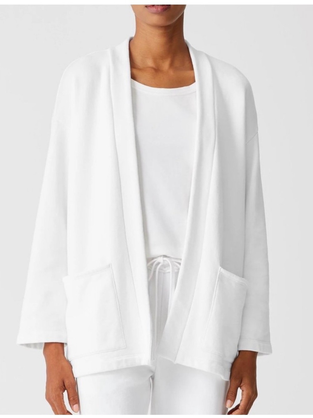 Eileen Fisher White Organic Cotton Terry High Collar Jacket Size L